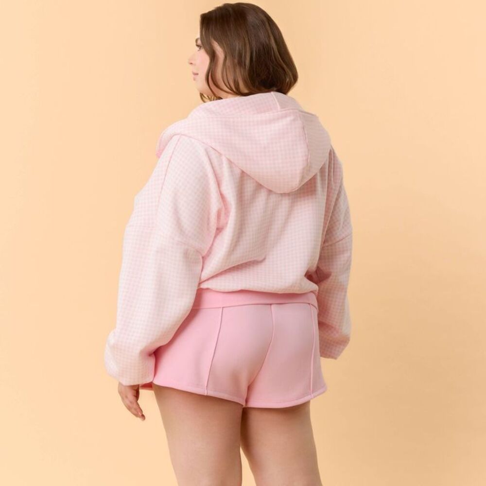 Blogilates Women's Marshmallow Full Zip Hooded Sweatshirt - Pink Gingham 3X - Picture 2 of 5